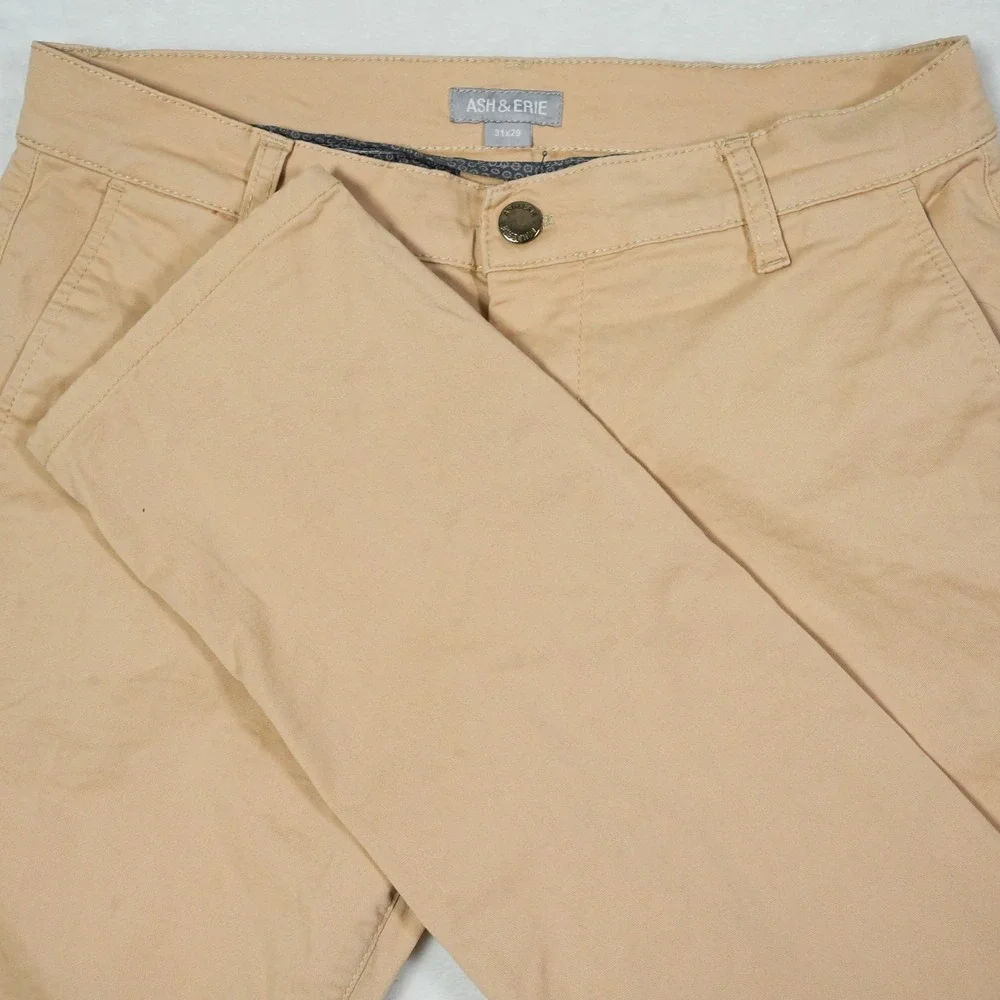 Ash & Erie Mens Everyday Chino Pants Tan Khaki Slim Fit 31x29 (Measures 31x26.5)